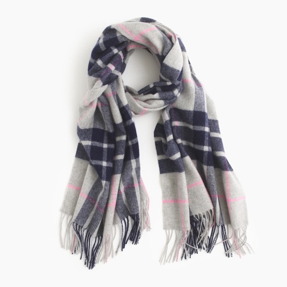 J.Crew Large Plaid Scarf in Blue Wool - Picture 2 of 6